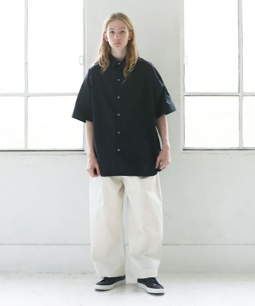 STUDIONICHOLSON スタジオニコルソン.POWDER COTTON OVERSIZED SHORTS SLEEVE SHIRT[SNM-567/DARK NAVY]