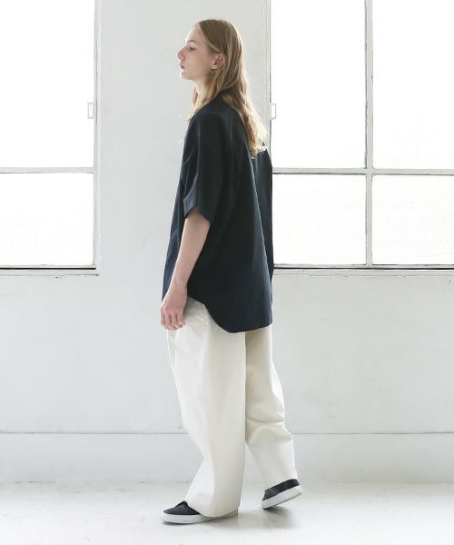 STUDIONICHOLSON スタジオニコルソン.POWDER COTTON OVERSIZED SHORTS SLEEVE SHIRT[SNM-567/DARK NAVY]