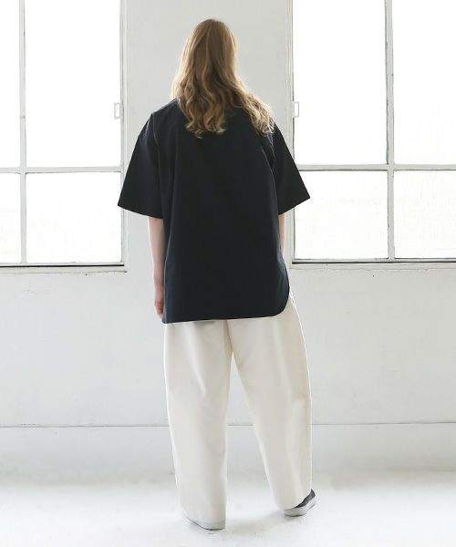 STUDIONICHOLSON スタジオニコルソン.POWDER COTTON OVERSIZED SHORTS SLEEVE SHIRT[SNM-567/DARK NAVY]
