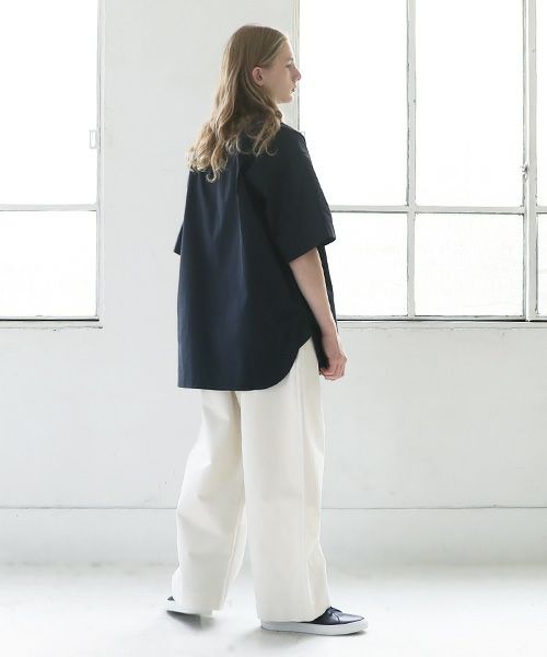 STUDIONICHOLSON スタジオニコルソン.POWDER COTTON OVERSIZED SHORTS SLEEVE SHIRT[SNM-567/DARK NAVY]