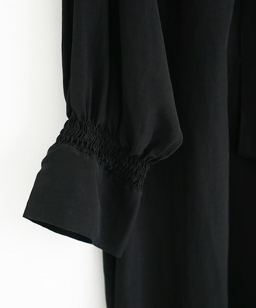 STUDIONICHOLSON　スタジオニコルソン.LINEN LYOCELL SHIRT DRESS WITHSHIRRED SLEEVE HEM [SNW-517 / BLACK]
