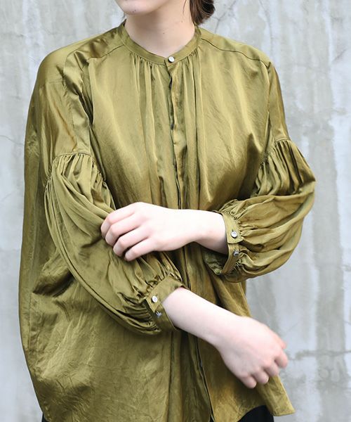 suzuki takayuki, スズキタカユキ, puff-sleeve blouse [A221-03/khaki/nude]