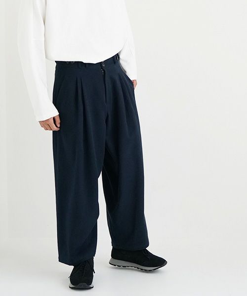 YANTOR ヤントル 6ply Khadi 2tuck Wide Pants[Y215PT08/NAVY]