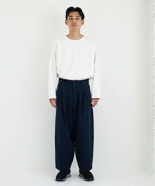 YANTOR.ヤントル.6ply Khadi 2tuck Wide Pants[Y215PT08/NAVY]