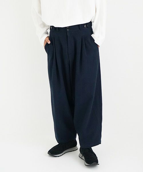 YANTOR.ヤントル.6ply Khadi 2tuck Wide Pants[Y215PT08/NAVY]