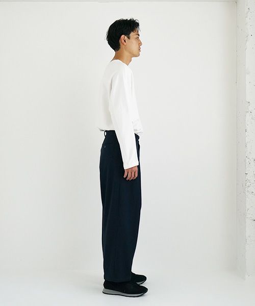 YANTOR.ヤントル.6ply Khadi 2tuck Wide Pants[Y215PT08/NAVY]