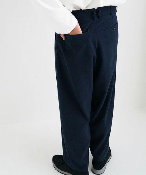 YANTOR.ヤントル.6ply Khadi 2tuck Wide Pants[Y215PT08/NAVY]