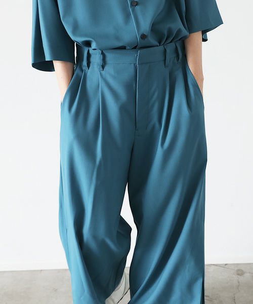 VUy.ヴウワイ.box slit pants vuy-s22-p02[BLUE GREEN]