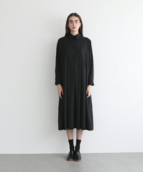 Mochi.モチ.box tuck dress [ms22-op-01/black]