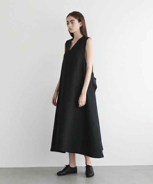 Mochi.モチ.v-neck belt dress [ms22-op-02/black]
