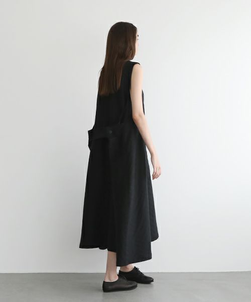 Mochi.モチ.v-neck belt dress [ms22-op-02/black]