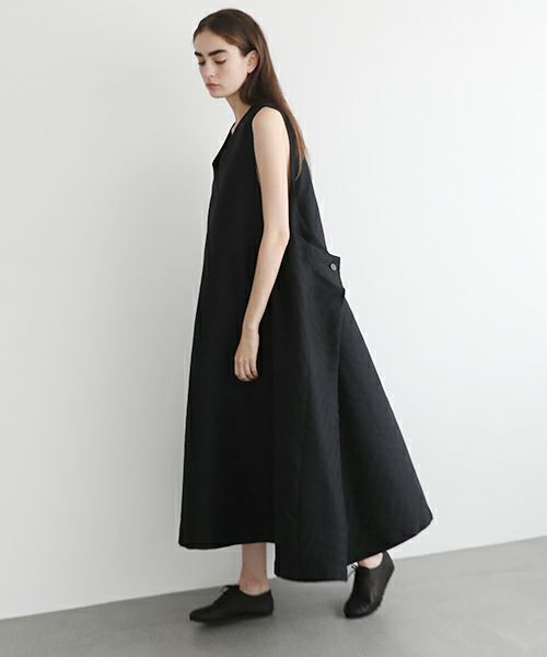 Mochi.モチ.v-neck belt dress [ms22-op-02/black]