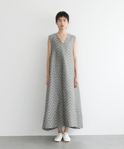 Mochi.モチ.v-neck belt dress [ms22-op-02/green grey]