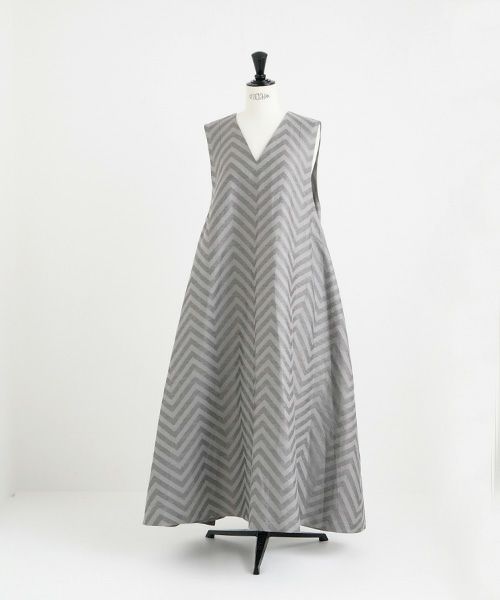 Mochi.モチ.v-neck belt dress [ms22-op-02/green grey]