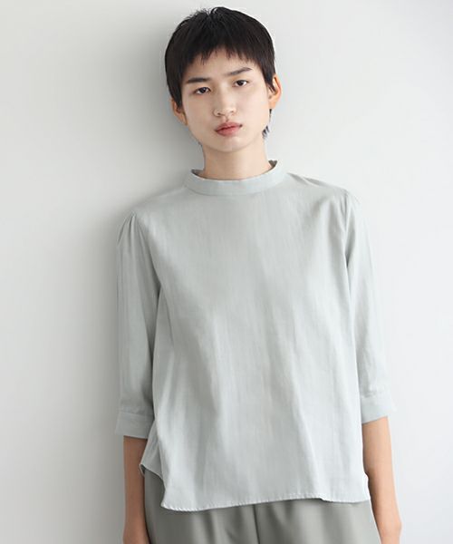 Mochi.モチ.gather blouse(organic cotton) [ms22-b-02/mint blue]