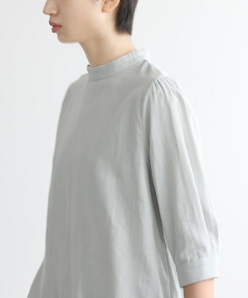 Mochi.モチ.gather blouse(organic cotton) [ms22-b-02/mint blue]