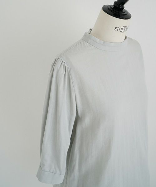 Mochi.モチ.gather blouse(organic cotton) [ms22-b-02/mint blue]