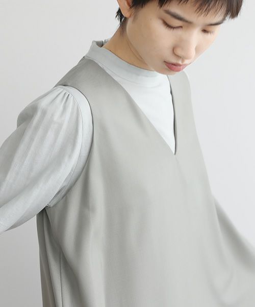 Mochi.モチ.v-neck dress [mo-op-02-/green grey]