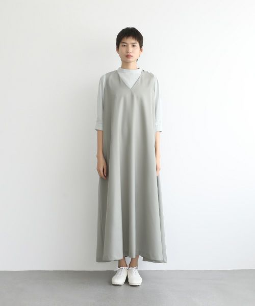 Mochi.モチ.v-neck dress [mo-op-02-/green grey]