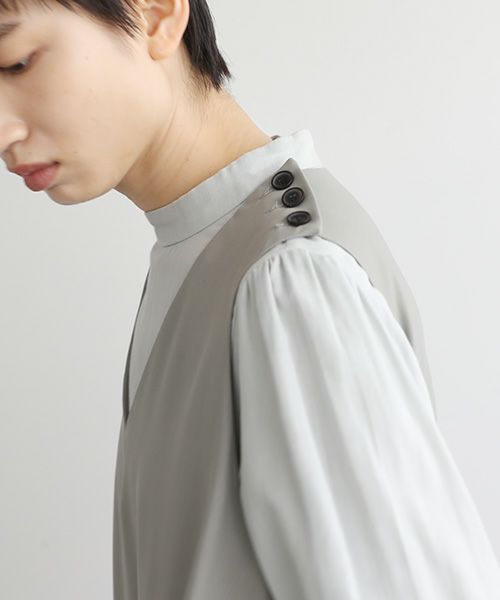 Mochi.モチ.v-neck dress [mo-op-02-/green grey]
