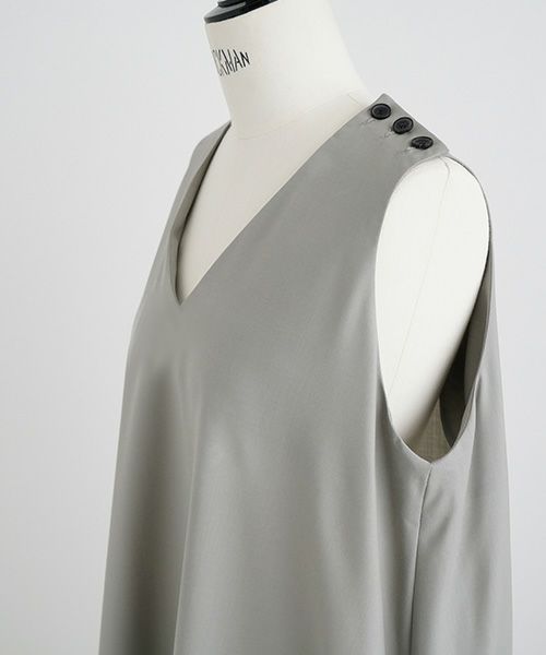 Mochi.モチ.v-neck dress [mo-op-02-/green grey]