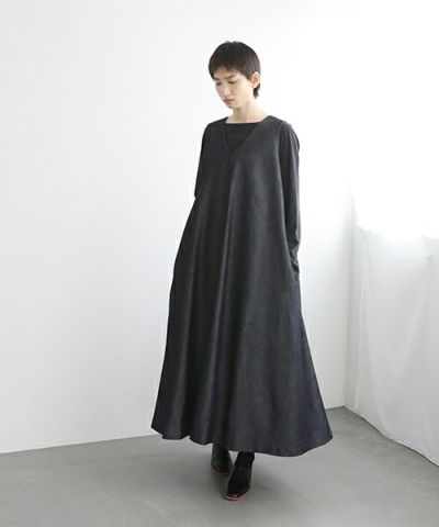 Mochi.モチ.v-neck denim dress [mo-op-04/dark indigo/・1]