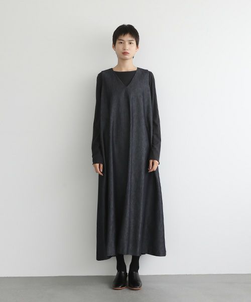 Mochi.モチ.v-neck denim dress [mo-op-04/dark indigo/・1]