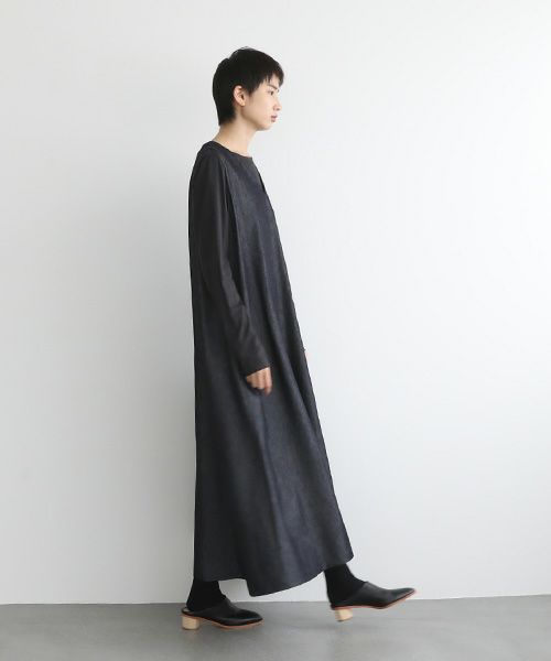 Mochi.モチ.v-neck denim dress [mo-op-04/dark indigo/・1]