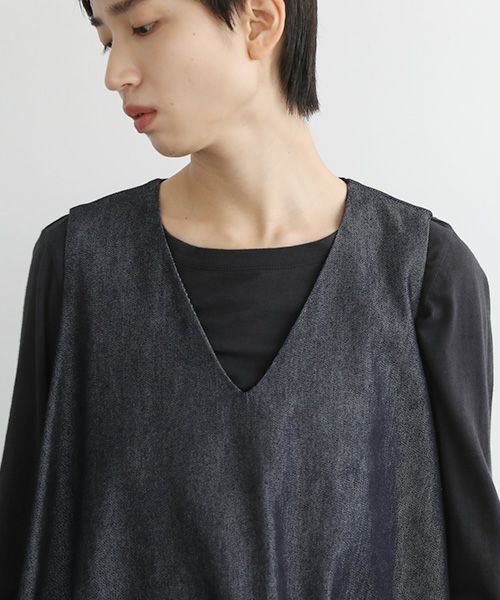 Mochi.モチ.v-neck denim dress [mo-op-04/dark indigo/・1]
