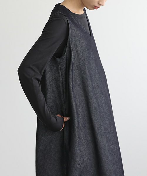 Mochi.モチ.v-neck denim dress [mo-op-04/dark indigo/・1]