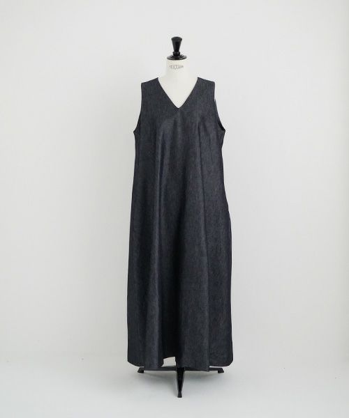 Mochi.モチ.v-neck denim dress [mo-op-04/dark indigo/・1]