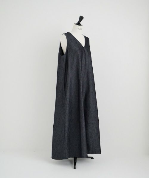 Mochi.モチ.v-neck denim dress [mo-op-04/dark indigo/・1]