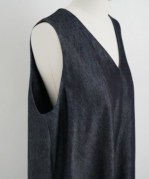 Mochi.モチ.v-neck denim dress [mo-op-04/dark indigo/・1]