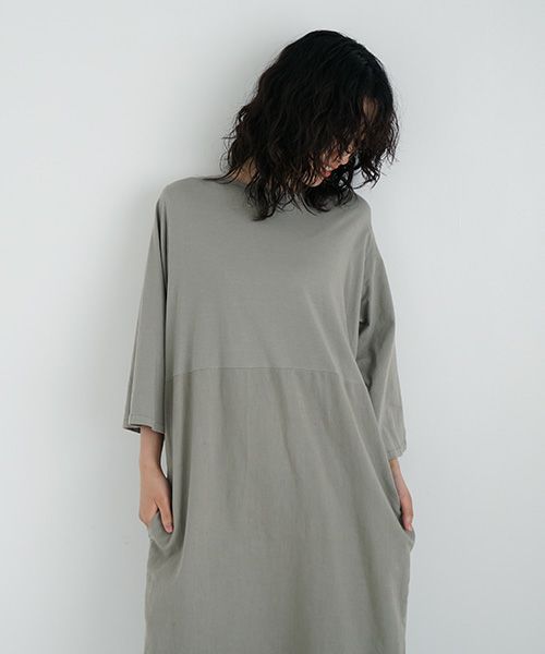 Mochi / home&miles.モチ / ホーム＆マイルズ.organic cotton ＆ linen layered one piece [mud grey]