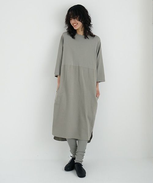 Mochi / home&miles.モチ / ホーム＆マイルズ.organic cotton ＆ linen layered one piece [mud grey]