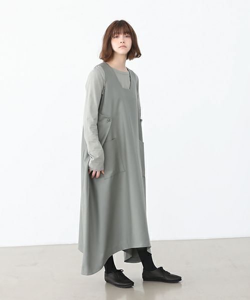 Mochi.モチ.square neck dress [ma22-op-02/green gray]