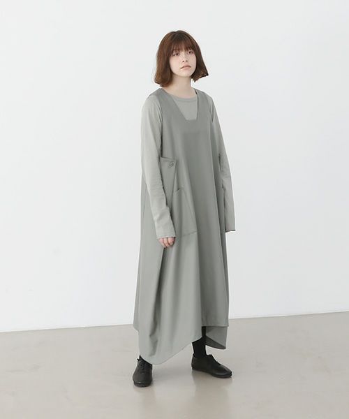 Mochi.モチ.square neck dress [ma22-op-02/green gray]