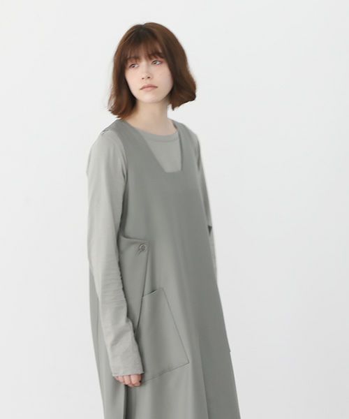 Mochi.モチ.square neck dress [ma22-op-02/green gray]