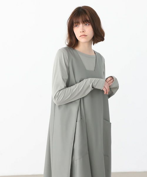 Mochi.モチ.square neck dress [ma22-op-02/green gray]