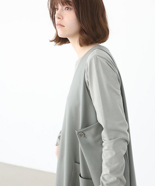 Mochi.モチ.square neck dress [ma22-op-02/green gray]
