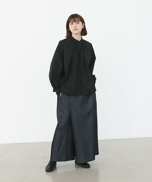 Mochi.モチ.cotton silk gather blouse [ma22-b-01/black/・1]