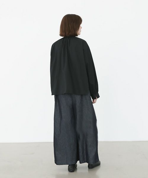 Mochi.モチ.cotton silk gather blouse [ma22-b-01/black/・1]