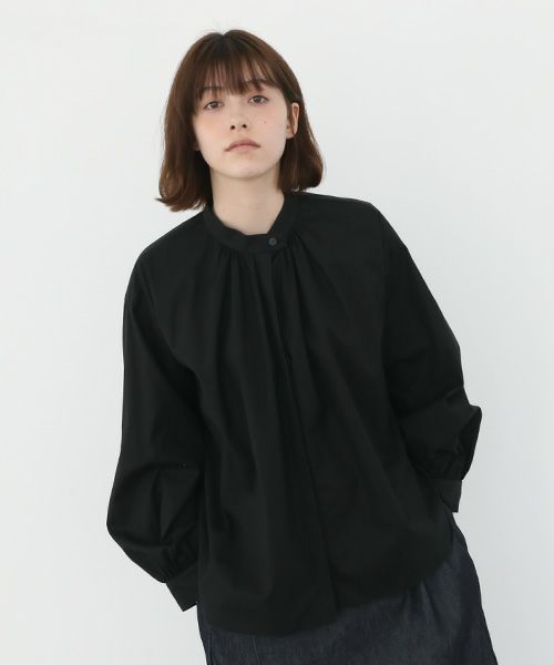 Mochi.モチ.cotton silk gather blouse [ma22-b-01/black/・1]