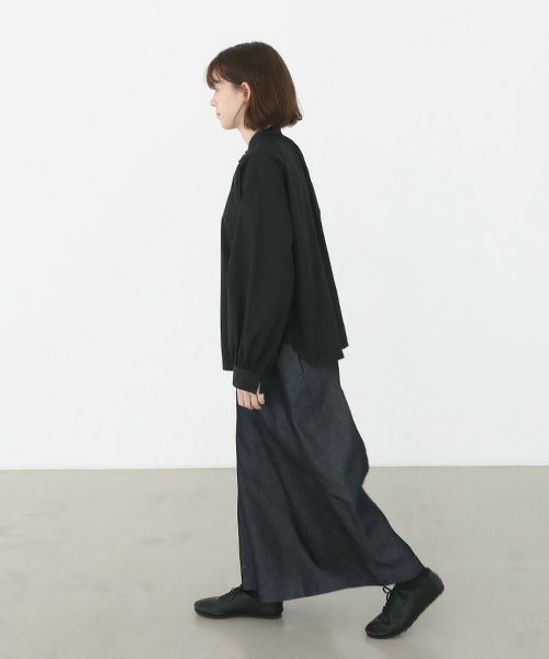 Mochi.モチ.cotton silk gather blouse [ma22-b-01/black/・1]
