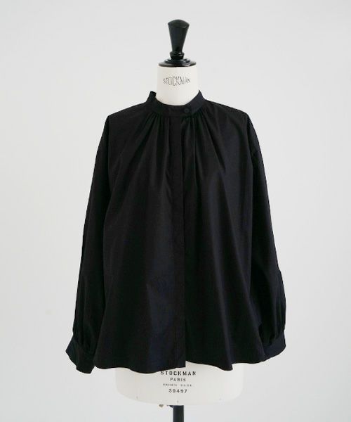 Mochi.モチ.cotton silk gather blouse [ma22-b-01/black/・1]