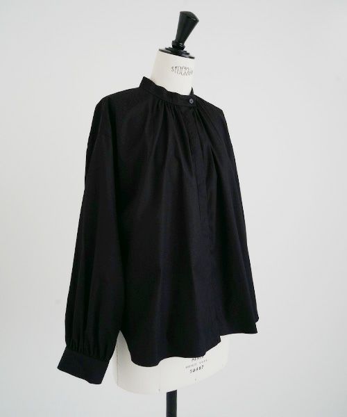 Mochi.モチ.cotton silk gather blouse [ma22-b-01/black/・1]