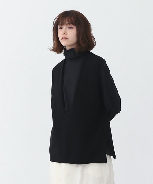 Mochi.モチ.cashmere v-neck vest [ma22-kn-01/black・sa]