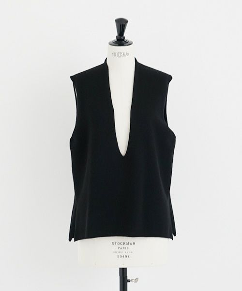 Mochi.モチ.cashmere v-neck vest [ma22-kn-01/black・sa]