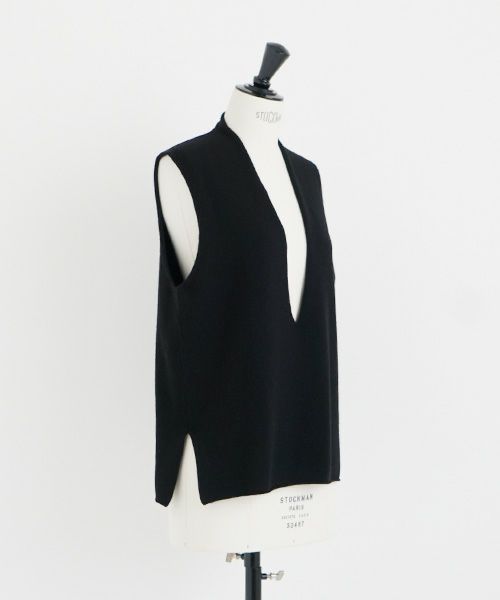 Mochi.モチ.cashmere v-neck vest [ma22-kn-01/black・sa]
