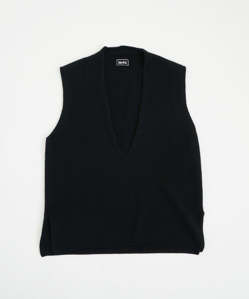 Mochi.モチ.cashmere v-neck vest [ma22-kn-01/black・sa]